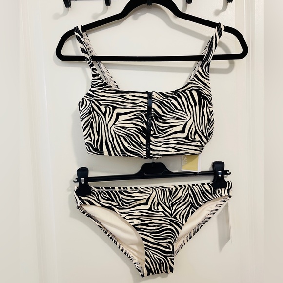 NWT MICHAEL Michael Kors® Zebra Zip Front Bikini Set - S | 2-piece set |Swimwear - Picture 2 of 6